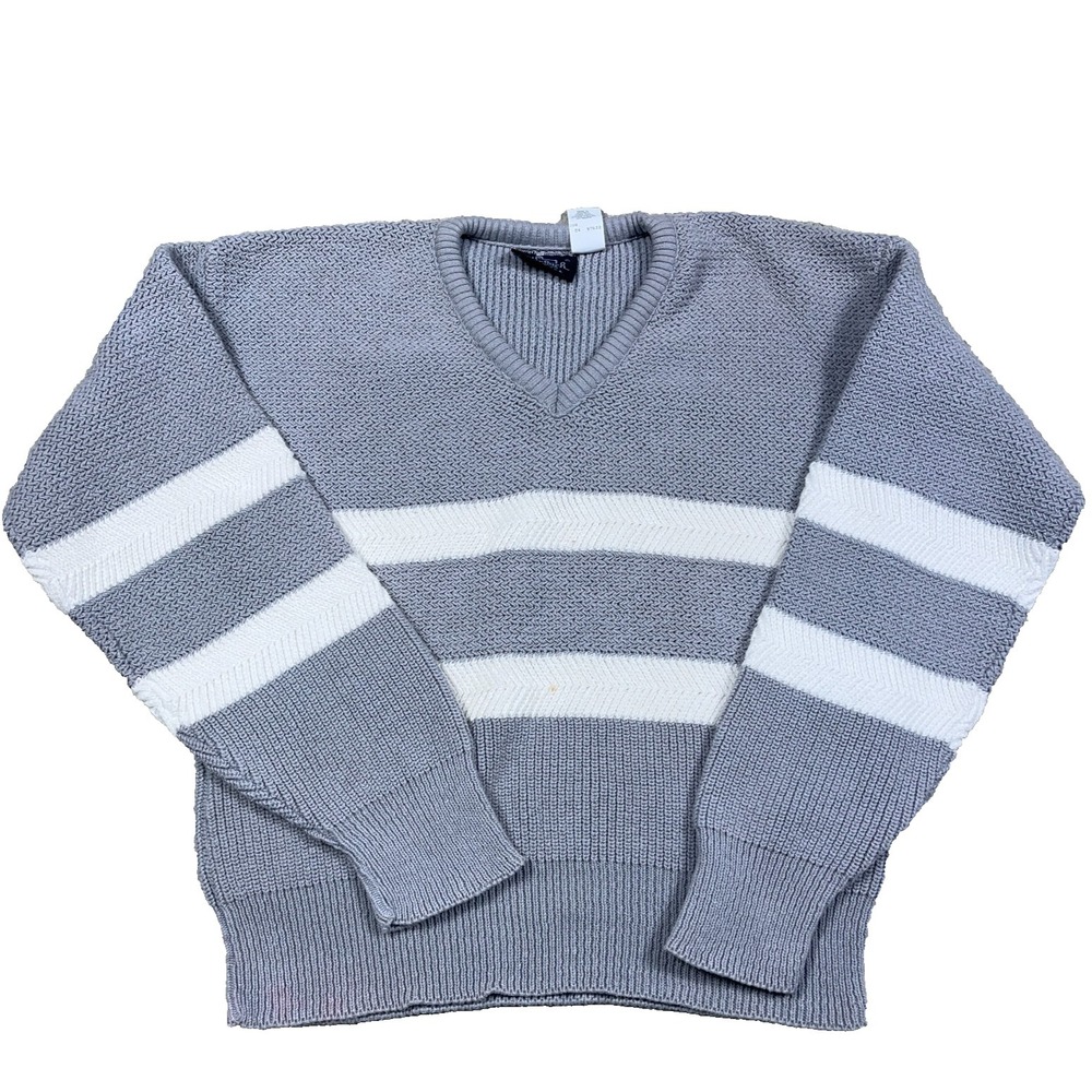 Vintage Woolrich Sweater Women Medium Gray Heavy Knit V Neck Made In USA 80s 90s